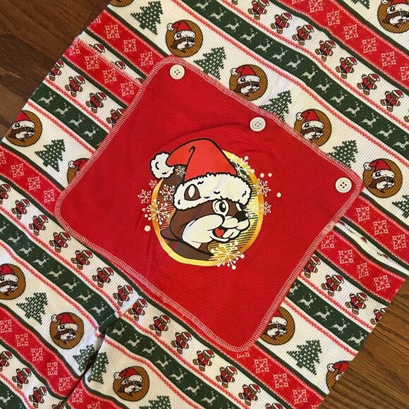Buc-ee's Striped Christmas Adult Large Beaver Logo Long John Pajamas - Picture 8 of 12